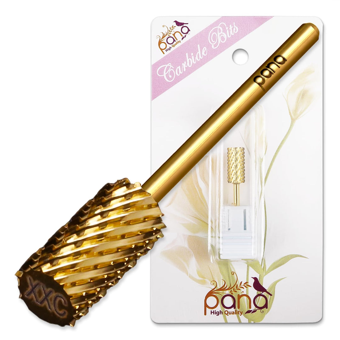 PANA 3/32" Shank Size - Flat Top Large Barrel Gold Carbide 2X Coarse Grit - Nail Drill Bit for e-File Nail Drills