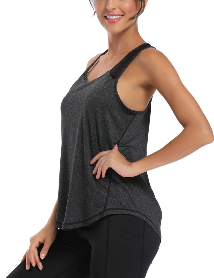Aeuui Womens Workout Tops for Women Racerback Tank Tops Mesh Yoga Shirts Athletic Running Tank Tops Sleeveless Gym Clothes Black