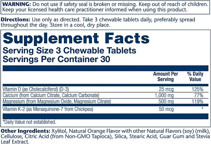 Solaray Cal-Mag Citrate Plus D-3 & K-2 Orange Chewables | 90 Count