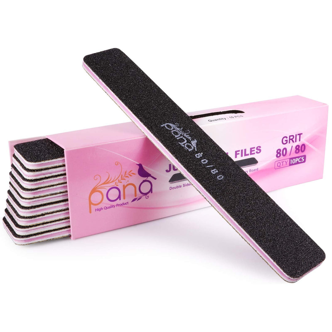 Pana Jumbo Double-Sided Emery Nail File For Manicure, Pedicure, Natural, And Acrylic Nails - Black (Grit 80/80) - 50 Piece Pack