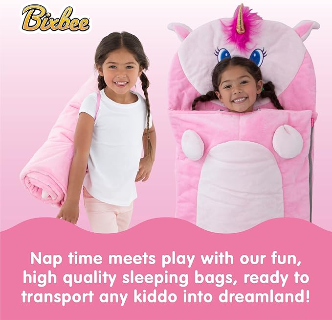 Bixbee Kids Sleeping Bag, Soft Sleepy Sack for Kids & Toddlers | Easy Roll Up Design for School, Daycare + Naptime, 60 x 22 Inches | Cozy Slumber Bag w Lining for Girls + Boys