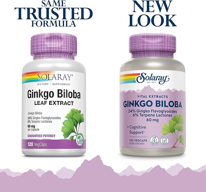 SOLARAY Guaranteed Potency Ginkgo Biloba Leaf Extract, Veg Cap (Btl-Plastic) 60mg | 120ct