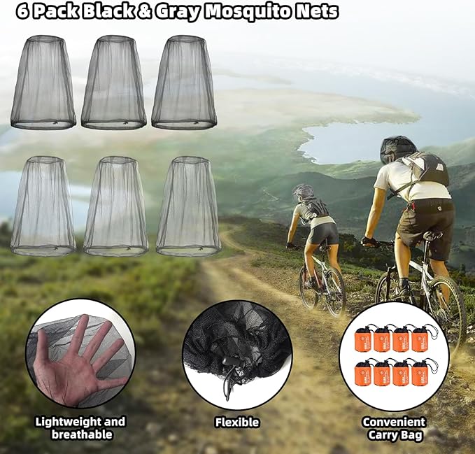 6 Packk Mosquito Covers Wearable Head Net Face Mesh Protecting Net Mosquito Fly Insects Bugs Preventing for Outdoor
