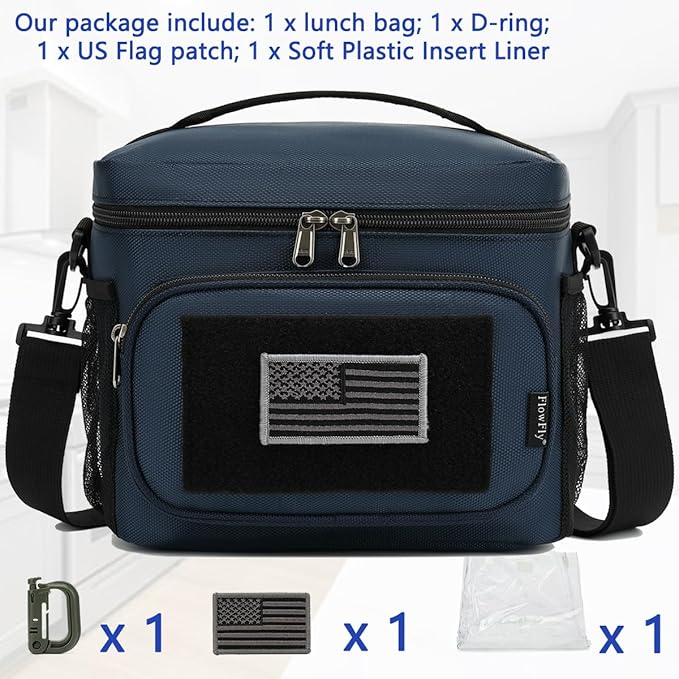 FlowFly Lunch Bag, Insulated Cooler, Thermal Lunch Box Tote with MOLLE/PALS Webbing, Adjustable Padded Shoulder Strap, for Tactical Men Women Adults and Boys Girls Kids (Cyan, Large)