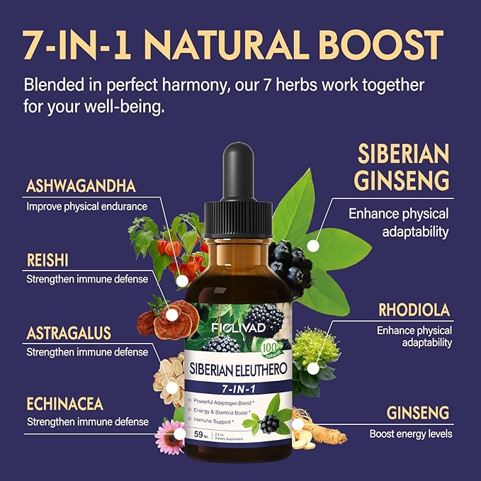 Herbal Liquid Drops, Natural Siberian Ginseng Extract for Powerful Adaptogen Blend, Energy & Stamina Boost & Immune Support. 4oz-Original