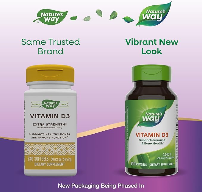 Nature's Way Vitamin D3 Extra Strength, Supports Bone Health and Immune Function*, 2000 IU (50 mcg per Serving), 240 Softgels (Packaging May Vary)