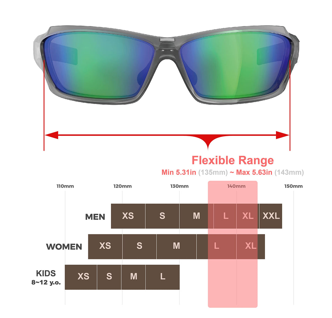 QOOL TIMES Living out your Sunglasses Polarized Men Women Green REVO UV400 Medium-Large Fishing