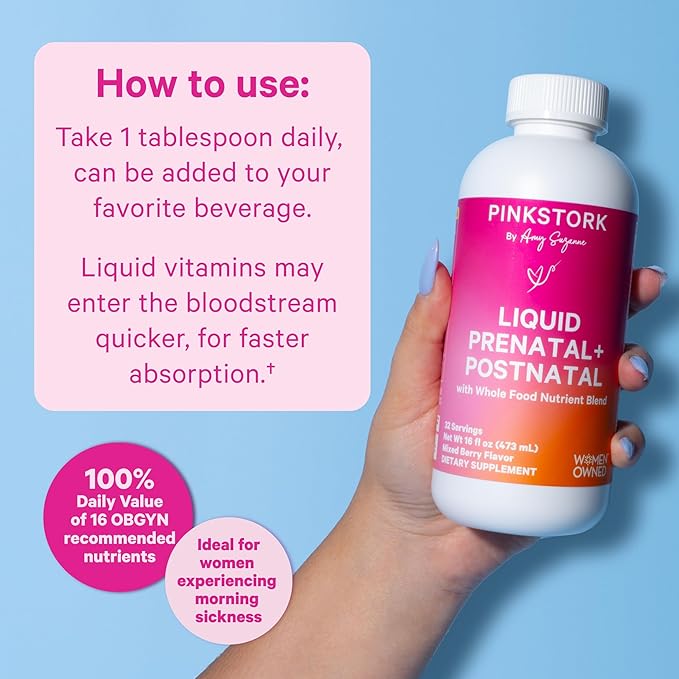 Pink Stork Liquid Prenatal Vitamins for Women - for Fertility, Pregnancy, Postpartum - Morning Sickness Support - 64 Servings - 2 Pack
