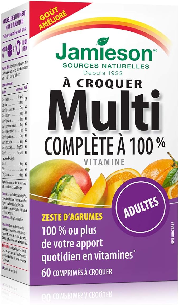 Jamieson 100% Complete Chewable Multivitamin for Adults Citrus Twist Multi, 60 chewable tablets