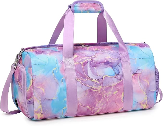 Gym Bag Sports Duffle Bag Dance Bag Ballet Bag with Separate Dry Wet Pocket and Shoes Compartment Weekender Overnight Bag Travel Foldable Bag for Girls Teen Women(Purple)