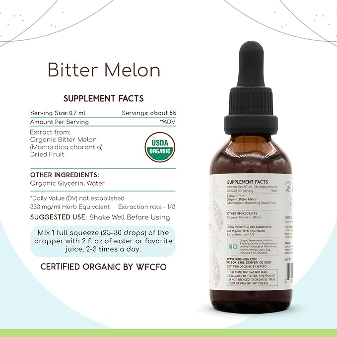 Bitter Melon B60 USDA Organic Tincture | Alcohol-Free Extract, High-Potency Herbal Drops | Certified Organic Bitter Melon (Momordica Charantia) Dried Fruit (2 oz)