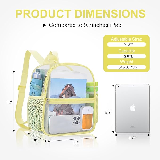 USPECLARE Clear Backpack Stadium Approved 12X11x6, Waterproof Clear Bag Stadium Backpack for Concert Work Sport Event