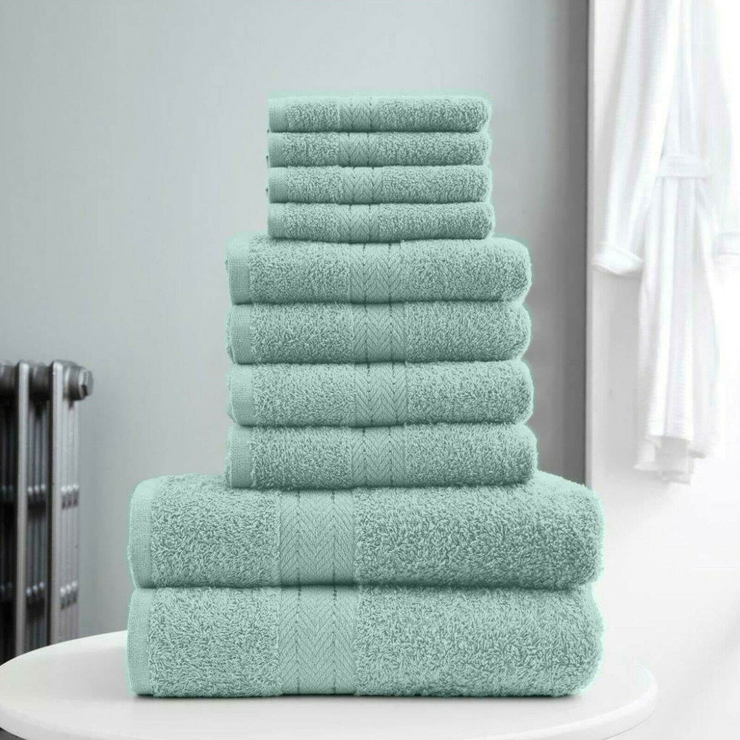 10 Pieces Towel Bale Sets 100% Pure Egyptian Cotton Premium Hotel Quality Towels Bale Set 500 GSM Super Soft Extra Absorbent 4 Face 4 Hand 2 Bath Towels Sets Bathroom Accessories (Duck Egg)