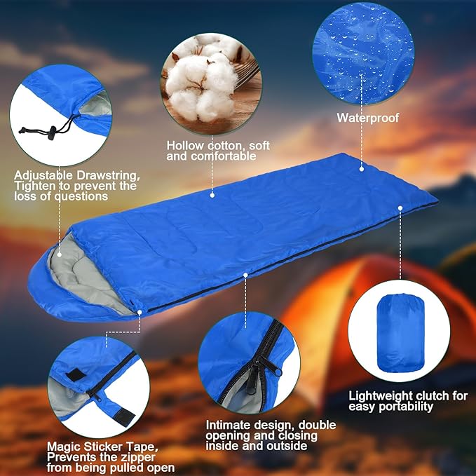 Tudomro 16 Pack Camping Sleeping Bags Bulk Adults Envelope 4 Season Cold Warm Weather Lightweight Waterproof Compact Backpacking Sleeping Bag for Travel Hiking