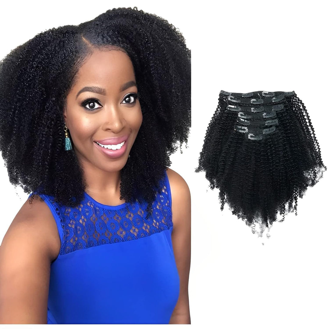 Sassina Afro Coily Clip in Extensions Human Hair 18 Inch 4C Clip in Hair Extensions 7 Pieces with 17 Clips 120 Grams Virgin Human Hair Clip ins 4B 4C #1 Jet Black