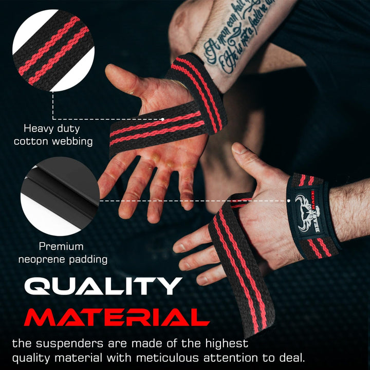 BEAST RAGE Lifting Wrist Straps for Weightlifting, Weight Lifting Straps Gym Power Workouts Lifting Straps Padded Cotton Men Women Supportive Lift Deadlift Straps Hard Pull Exercise Straps (Black / Red)