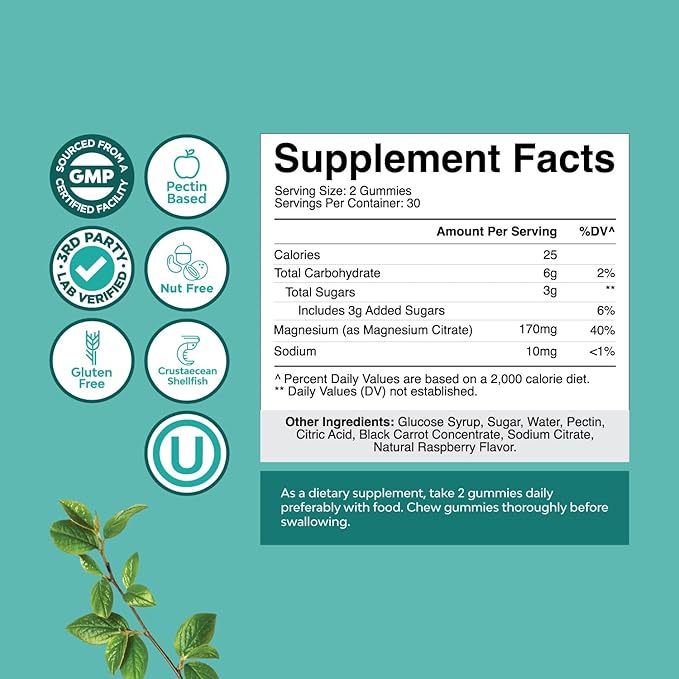 Extra Strength Calm Magnesium Gummies for Adults - Relaxing Magnesium Citrate Gummies with Elemental Mag - Sleep Aid Soft Chews Raspberry Flavored - Body & Mind Relaxation - 60 Count