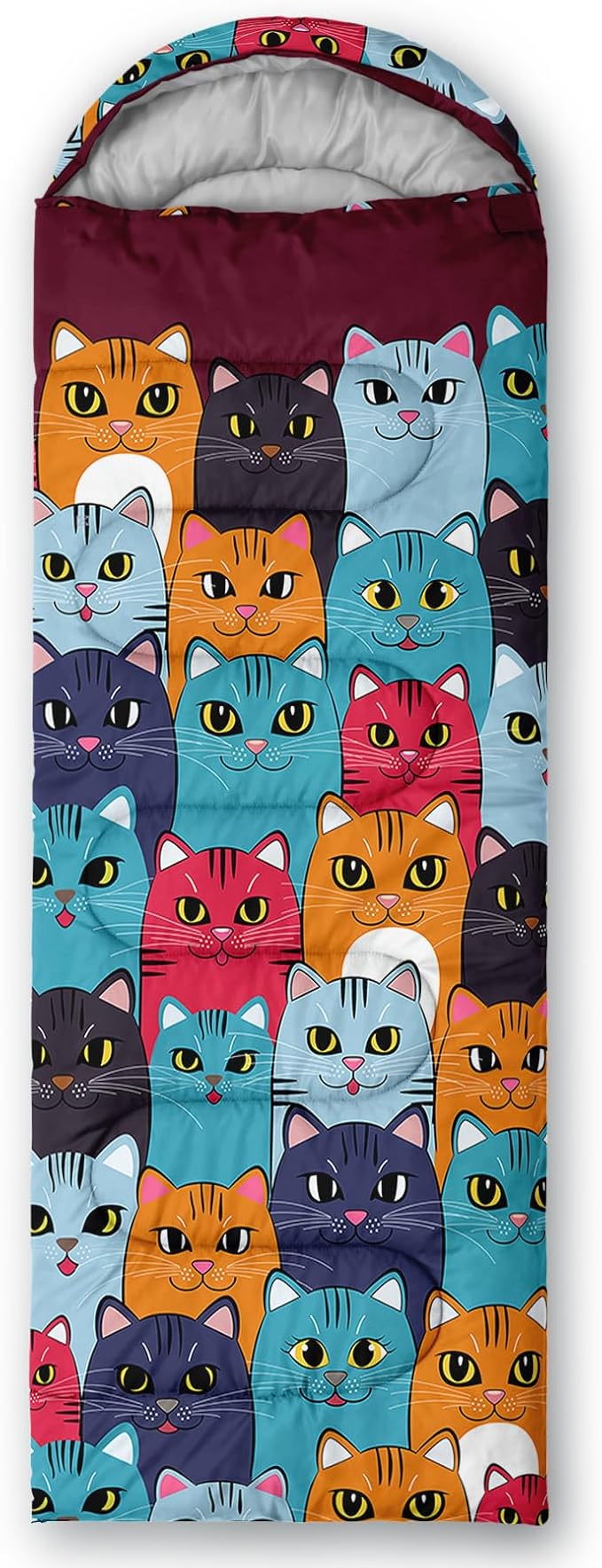 Axolotl Colorful Cats 3 Season Sleeping Bag for Kids, Girls, Teens - Warm and Cool Weather Pet Animal Theme, Waterproof Lightweight for Traveling, Outdoors Camping Equipment