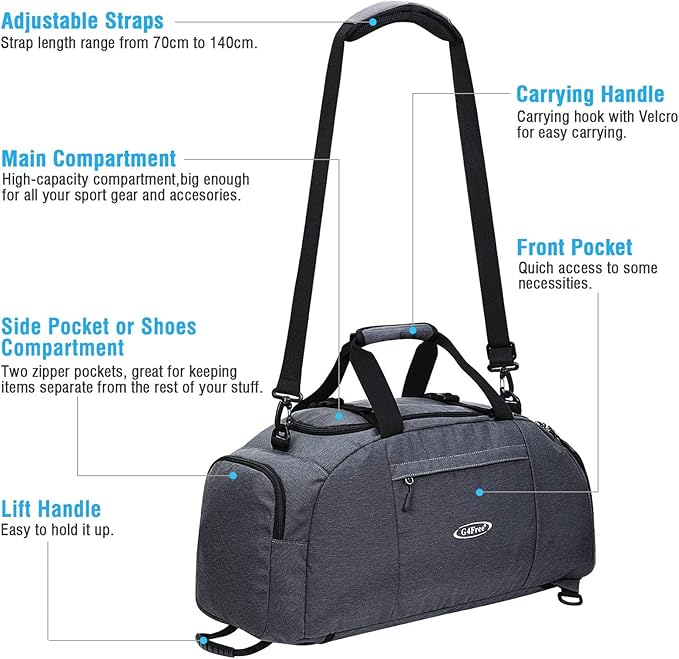 G4Free 40L 3-Way Duffle Bag Backpack Gym Bag for Men Women Sports Duffel Bag with Shoe Compartment Travel Backpack Luggage
