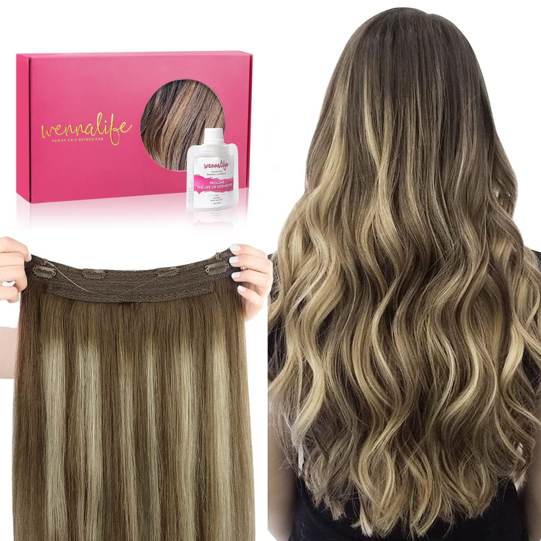 Wennalife Wire Hair Extensions (Increase 50% Lifespan) Real Human Hair 20 Inch 110G Balayage Chocolate Brown To Honey Blonde Rem