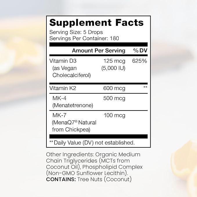 Pure TheraPro Rx Vegan D3 + K2 Organic 100% Liposomal 20ml Made in USA | 6 Month Supply | Maximum Absorption Vitamin D3 and Vitamin K2 Supplements for Men and Women, D3 Vitamin 5000 IU