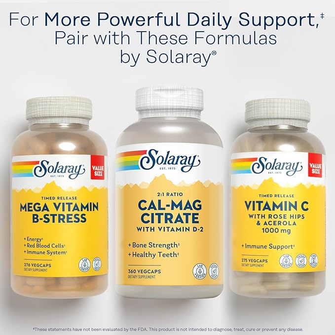 Solaray Calcium Magnesium Citrate 2:1 Ratio with Vitamin D2, Healthy Bone, Muscle & Nerve Support, 60 Serv, 360 VegCaps