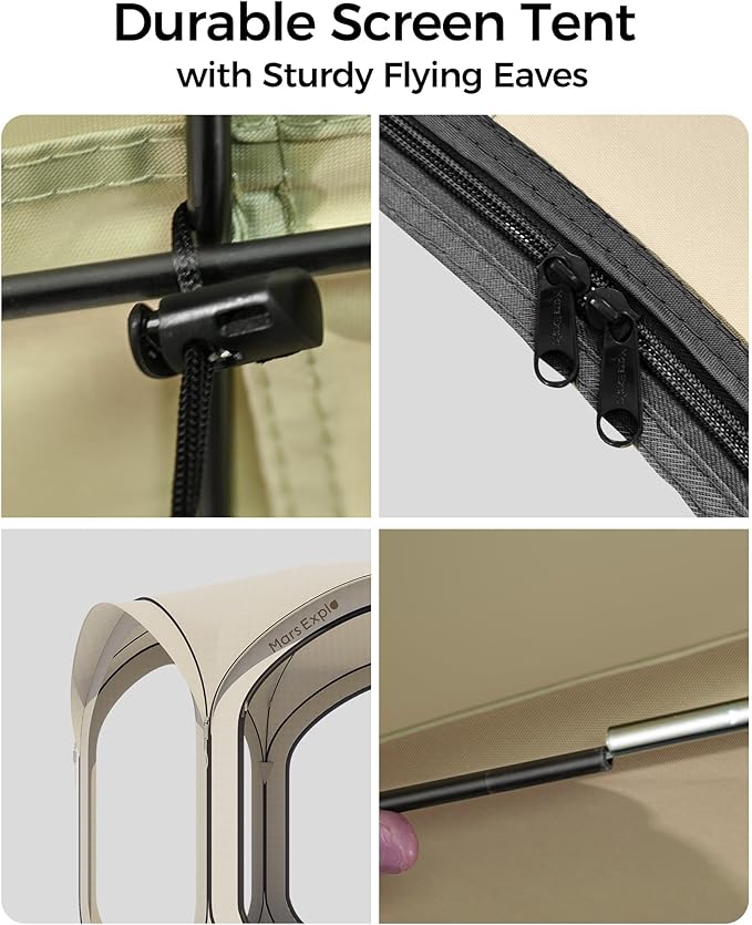 12x12 FT Pop-Up Screen Tent, Portable Screen Room Canopy with Zipper Doors for Patio, Backyard, Deck & Outdoor Activities, Beige