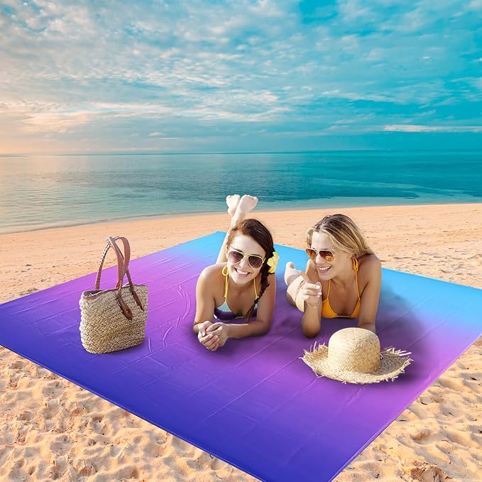 Beach Blanket Waterproof Sandproof Beach Mat 79" X 83" /10'x9'for 2-8 Adults Quick Drying Outdoor Picnic Mat Beach Accessories for Travel, Camping, Hiking