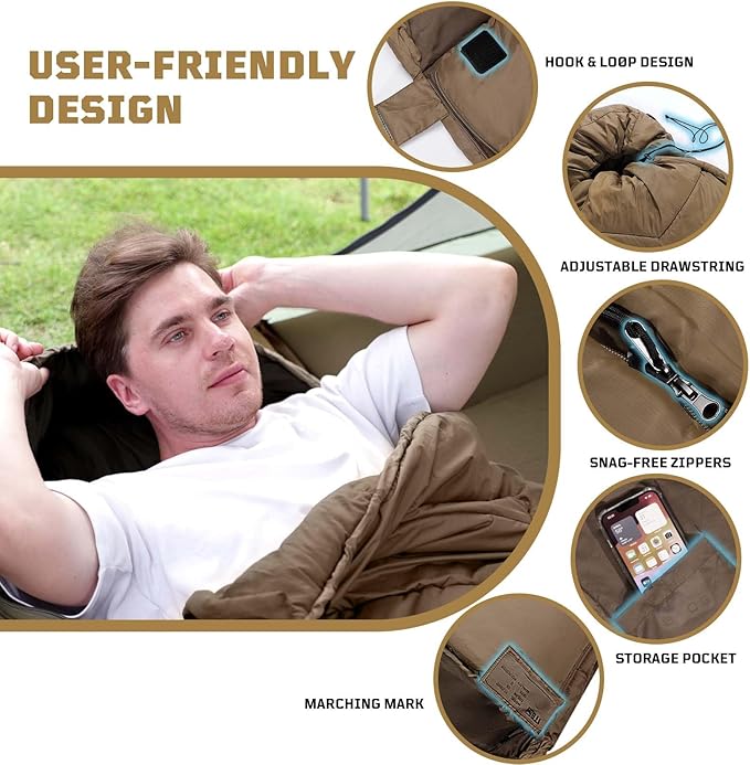 Warm Weather Sleeping Bag for Camping, 36℉ to 45℉ Backpacking Sleeping Bags for Adults with Compression Sack for Camping, Hiking, Hunting and Outdoor Travel