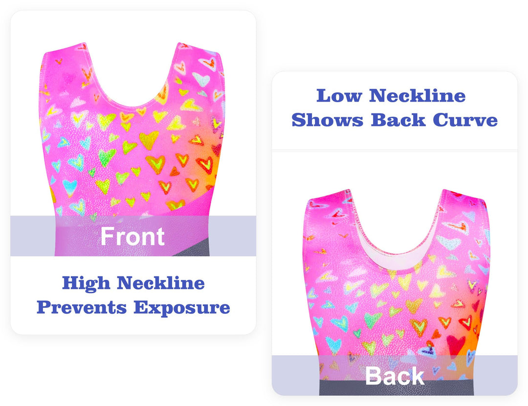 Domusgo Leotard for Girls Gymnastics Size 6-7 Years Old Glitter Pink Black Heart Biketards with Shorts