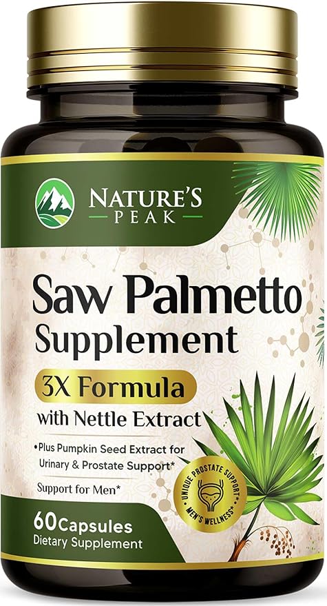 Saw Palmetto for Men Prostate Supplement - Potent 3X Formula with Stinging Nettle + Pumpkin Seed Extract for Men's Health, Herbal Prostate Supplement for Urinary Support, Bottled in USA, 60 Capsules