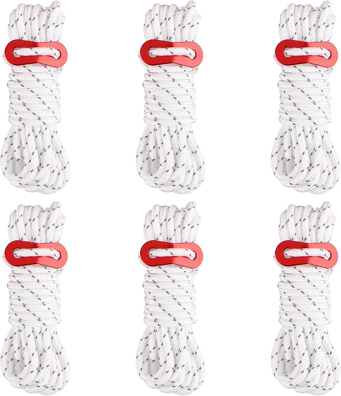 Azarxis Reflective Tent Guide Rope Lightweight Guy Line Cord with Aluminum Adjuster Guyline Tent Cord Tensioner for Camping Hiking Backpacking - Essential Survival Gear 13 Feet