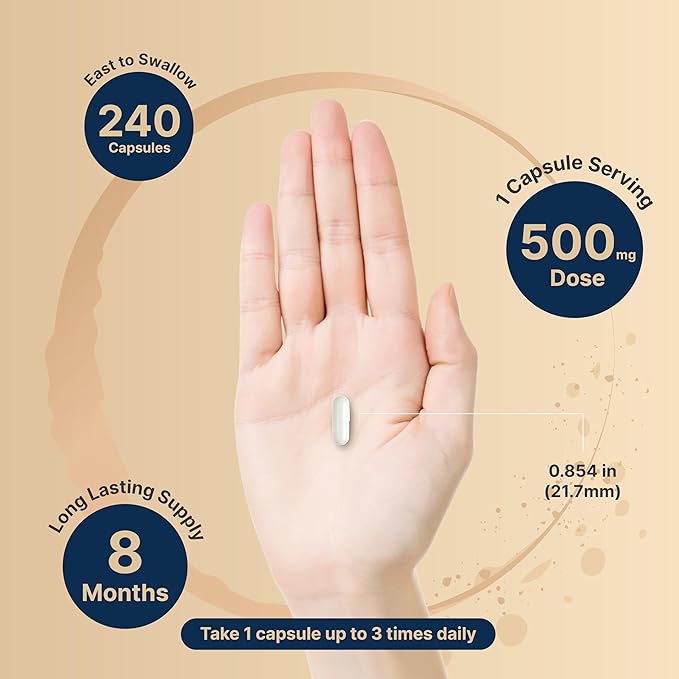 Magnesium Glycinate Capsules 500mg | 240 Count | Supplement for Sleep, Heart & Muscle Support | 100% Chelated & Purified, 3rd Party Tested, Non-GMO & Gluten Free