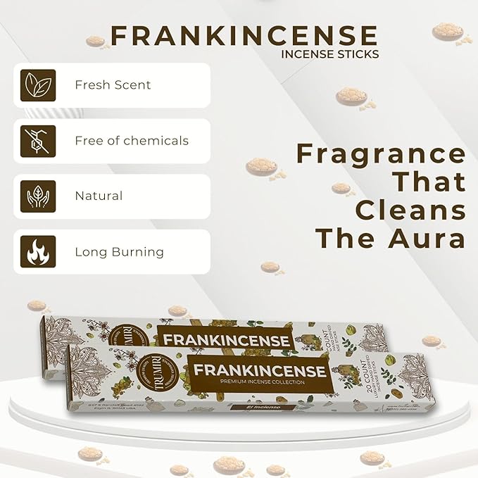 Frankincense Incense Sticks - Incienso de Iglesia - Total 40 Insence-Sticks - Dual Pack of 20 Insense - for Catholic Church Prayer - Inscents - Natural Non Toxic Ingredients - Incents - Incence