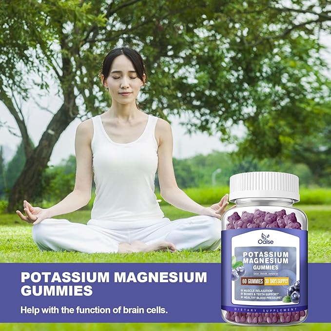 Potassium Magnesium Gummies for Adults Kids, High Absorption Potassium Citrate 99mg Magnesium Citrate 400mg, Chewable Gummy Supplements for Leg Cramps & Heart Health Blueberry 60 Count(Pack of 2)