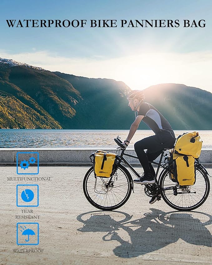 Waterproof Bike Pannier - 15L Saddle Bag for Bicycle Rear Rack - Bike Bag for Grocery, Laptop (Yellow,1 PCS)