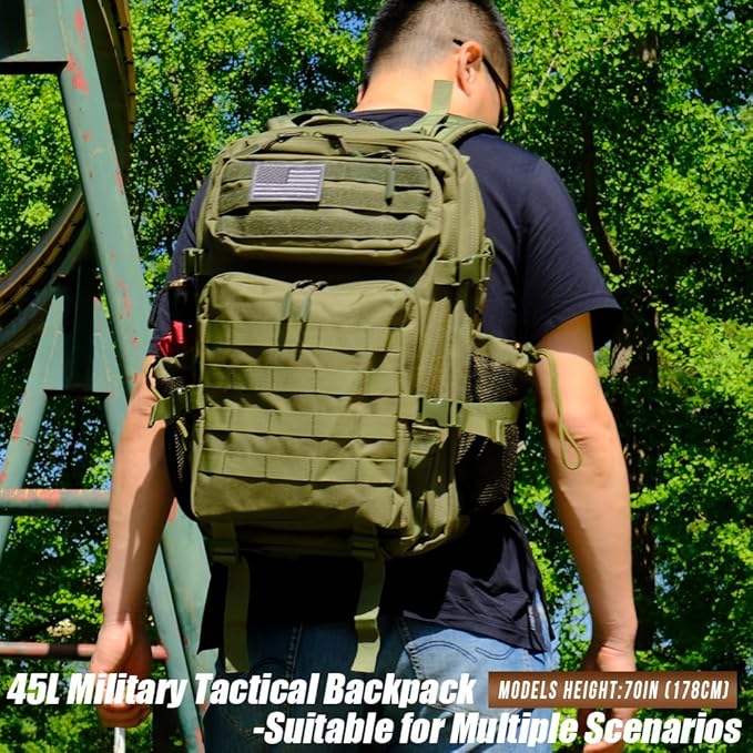 Military Tactical Backpack 45L Large Tactical Backpack for Men, Hiking Rucksack With Bottle Holder