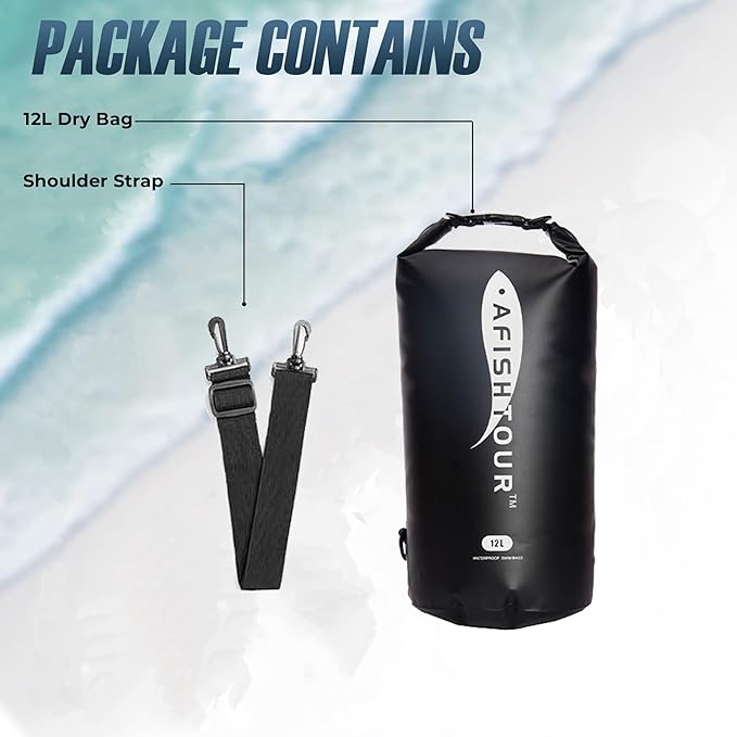 Waterproof Floating Dry Bag for Men Women - 12L Roll Top Sack Keeps Gear Dry with Shoulder Strap for Kayaking, Rafting, Boating, Swimming, Camping, Hiking, Beach, Fishing (Black)