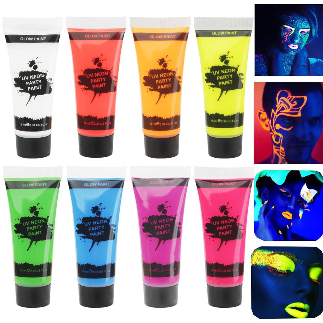 Meicoly Glow Blacklight Face Paint,Neon Uv Body Paint Set Of 8 Tubes Blacklight Reactive Paints,Glow In The Dark Body Paint Neon