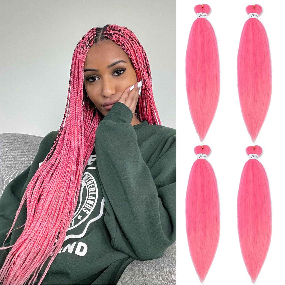SOKU Braiding Hair Pre Stretched 24" Long Pink Braiding Hair 4 Packs Synthetic Fiber Crochet Twist Braids Pink Hair Soft Yaki Straight Texture