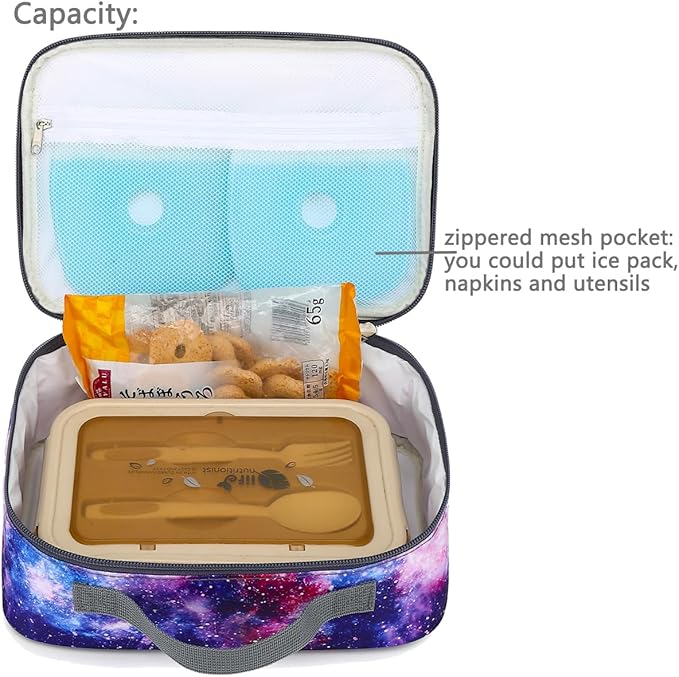 FlowFly Kids Lunch box Insulated Soft Bag Mini Cooler Back to School Thermal Meal Tote Kit for Girls, Boys,Galaxy