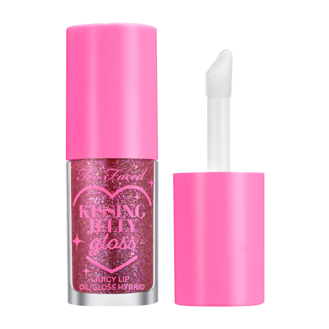 Too Faced Kissing Jelly Lip Oil Gloss | Sunflower & Jojoba Oils, 0.15 Fl Oz, Grape Soda