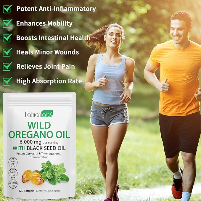 Oil of Oregano Softgels,Oregano Oil Capsules Organic,2-in-1 6000mg Oil of Oregano with Black Seed Oil 200mg,Oregano Oil with Black Seed Oil Softgels,120 Softgel Capsules