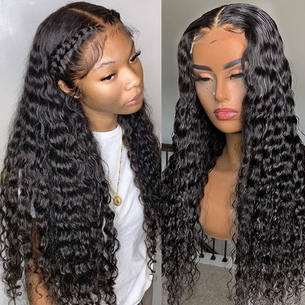 Pizazz 13X4 Deep Wave Lace Front Wigs Human Hair With Baby Hair 220 Density Glueless Hd Transparent Human Hair Wigs For Black Wo