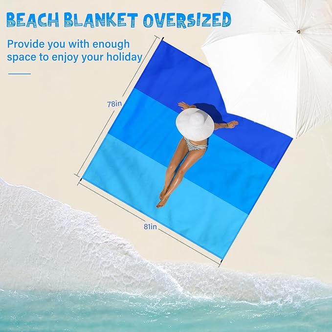 Beach Blanket Waterproof Sandproof 1-7 Adult Oversized 78 '' × 81 '' Lightweight Durable Compact Sand Free Beach Mat for Travel Camping Hiking Picnic Blanket