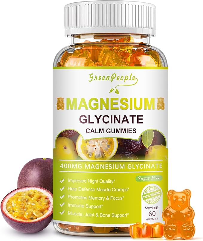 Magnesium Glycinate Gummies 400mg - Sugar Free Magnesium Potassium Supplement with Magnesium Malate, Vitamin D, B6, and CoQ10 for Calm Support & Sleep for Adults - Passion Fruit Gummies