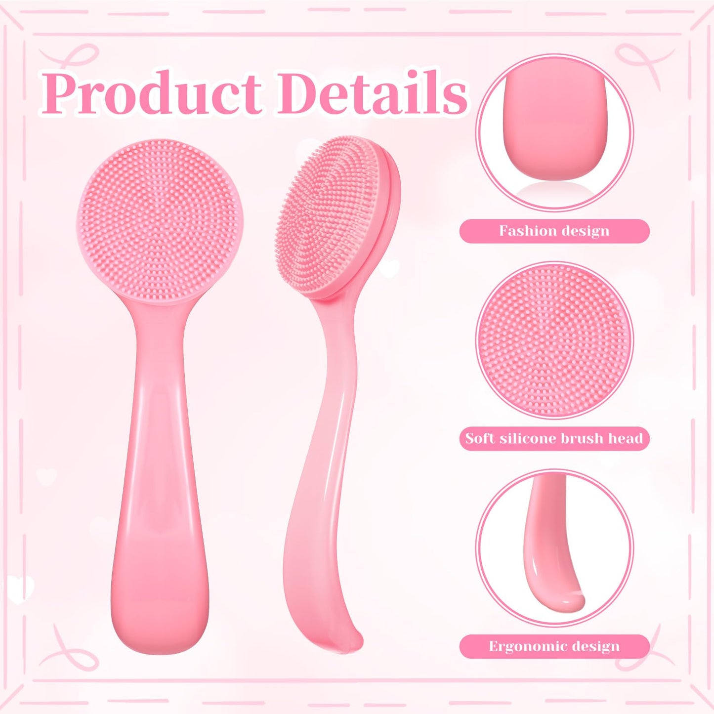2 Pcs Silicone Manual Facial Cleansing Brush Waterproof Face Cleaning Scrubber Exfoliator Cleanser Soft Face Scrubber Exfoliating Brush for Blackheads Makeup Residues Removal(Pink)