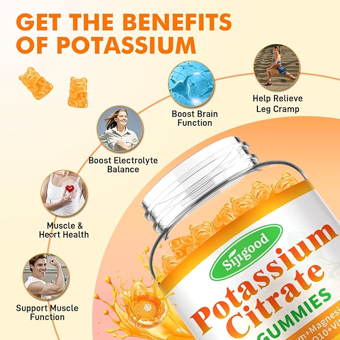 2 Pack Potassium Citrate Gummies – High Potency Potassium Supplement for Muscle Health, Leg Cramp Relief, Electrolyte Balance – Vegan, Non-GMO, Gluten-Free, Orange Flavor, 120 Count
