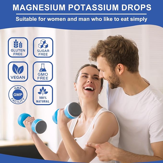 Potassium Magnesium Supplement - High Absorption Magnesium Complex 500mg & Potassium 99mg Plus Calcium, Vitamin D3, Zinc, Sugar Free Drops Supplement for Leg Cramps, Energy, Metabolism(Blueberry)