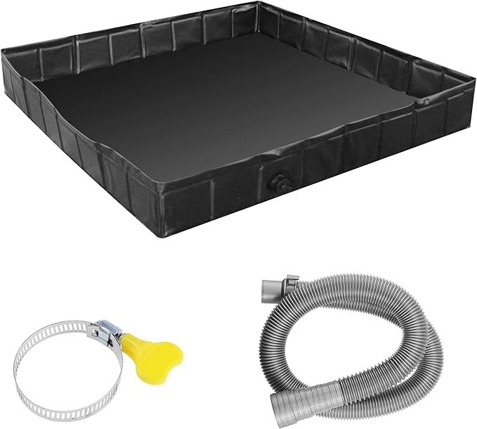 41"x41"x5" Portable Shower Pan Camping Shower Base Collapsible Temporary Shower Stall with Drain Hose Durable Foldable Basin for RV Outdoor Bathing Pets Tent Indoor Outdoor Use